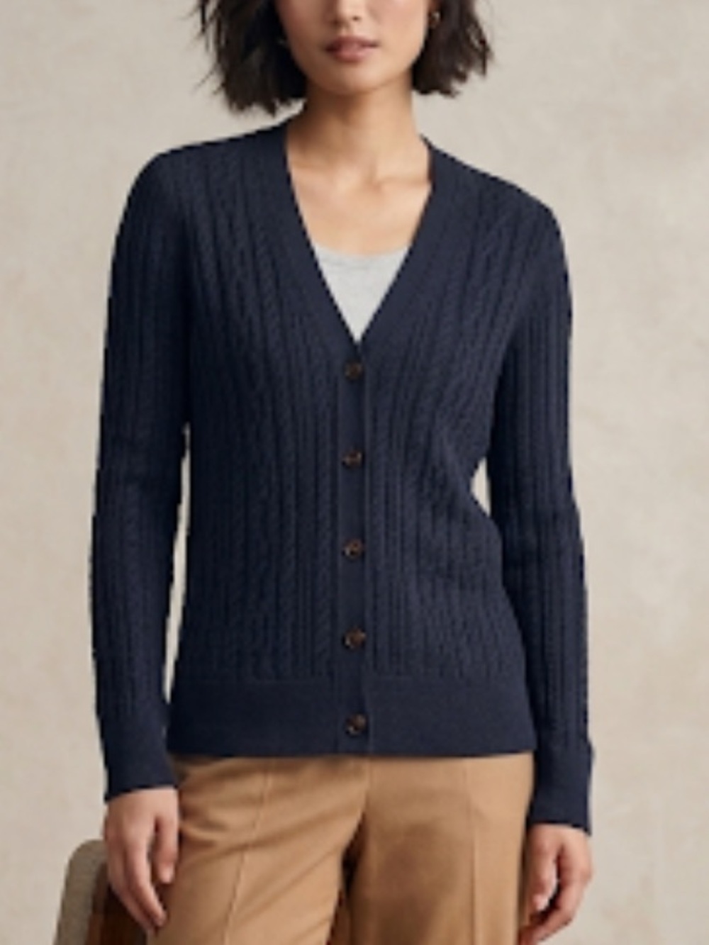 Lands' End Navy Ribbed Button-Up Cardigan XS NWOT
